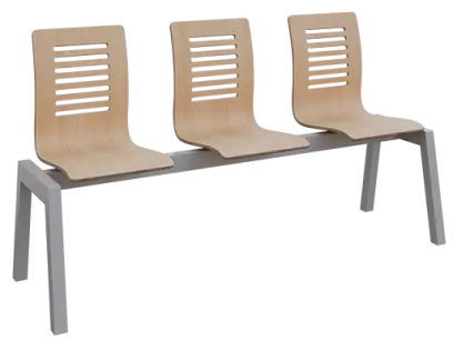 CARMEN 3, dřevěná lavice do čekárny, 3-sedák, dub bělený, kostra stříbrná